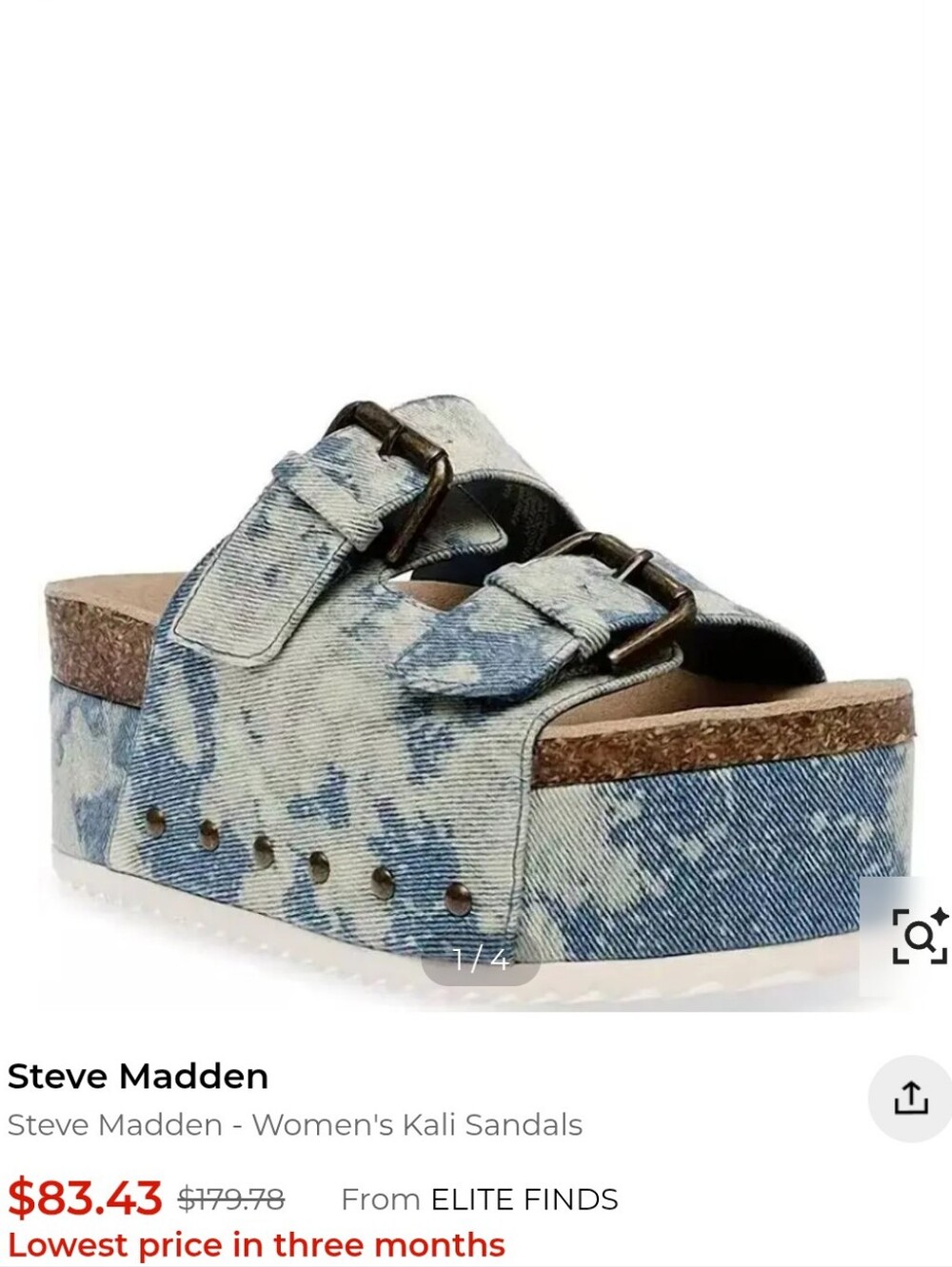 Steve Madden Acid-Wash Denim Double Buckle Slides - Blue